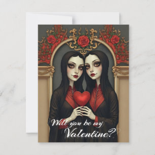 Gemelas góticas de San Valentín con corazón rojo
