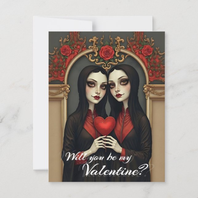 Gemelas góticas de San Valentín con corazón rojo (Anverso)