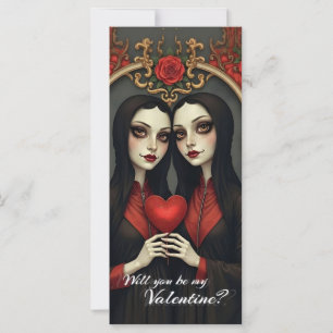 Gemelas góticas de San Valentín con corazón rojo