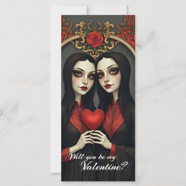 Gemelas góticas de San Valentín con corazón rojo (Anverso)