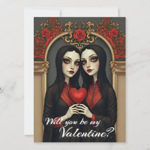 Gemelas góticas de San Valentín con corazón rojo