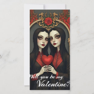 Gemelas góticas de San Valentín con corazón rojo