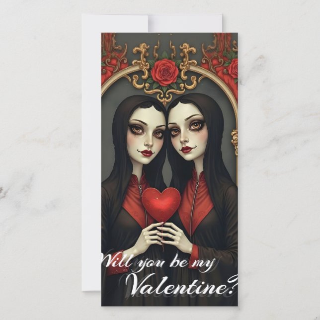 Gemelas góticas de San Valentín con corazón rojo (Anverso)