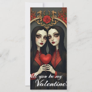 Gemelas góticas de San Valentín con corazón rojo