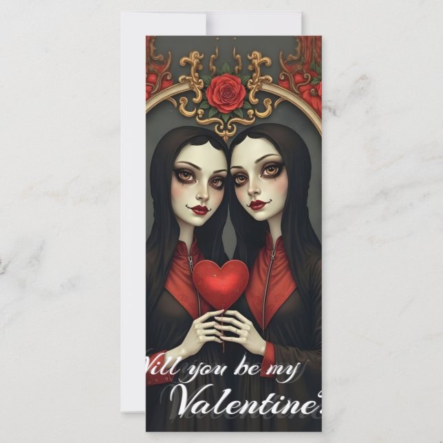 Gemelas góticas de San Valentín con corazón rojo (Anverso)