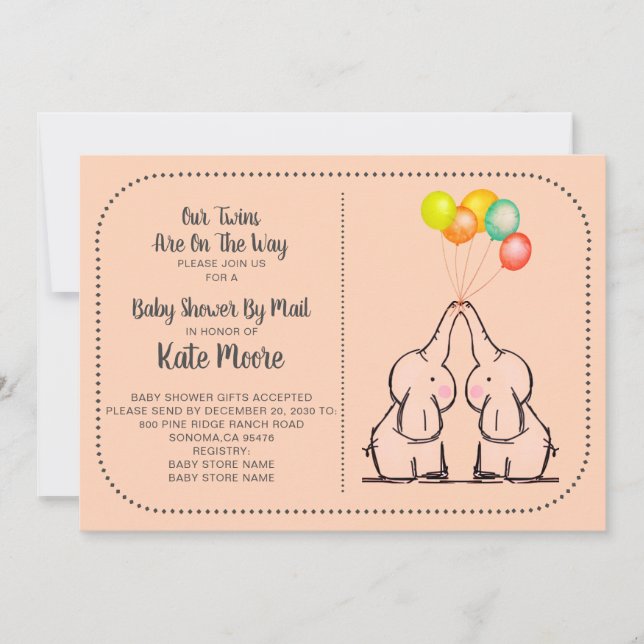 Gemelos Baby Shower por invitación de correo (Anverso)