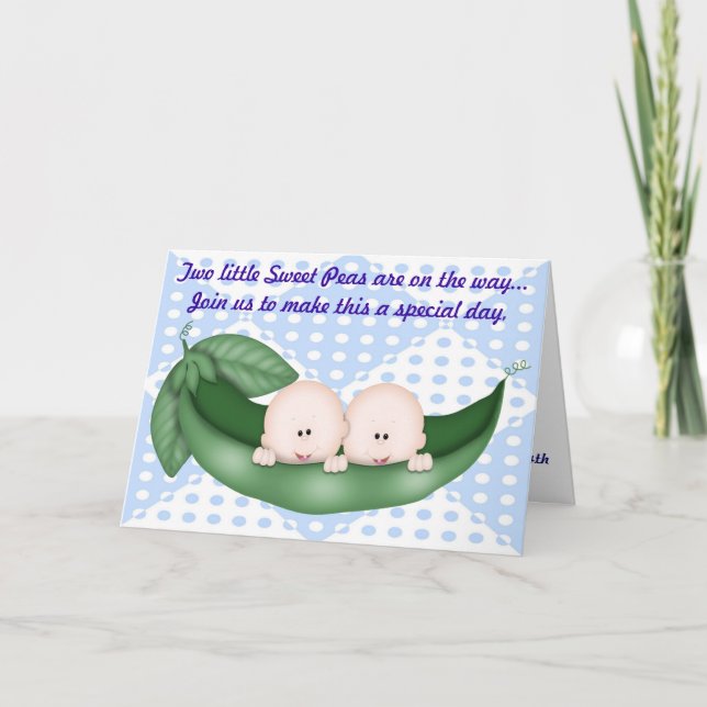 Gemelos Blue Boy Baby Shower Pea en invitación de  (Anverso)