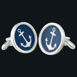 Gemelos Boda de anclaje de barco azul de la Marina Náutica<br><div class="desc">El estilo náutico del diseño de los peinados masculinos incluye un ancla de barco blanco con un fondo azul marino.</div>
