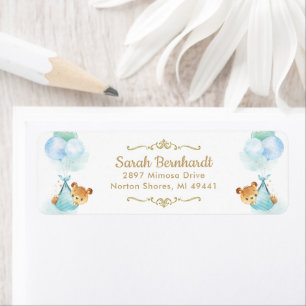Gemelos Cute Boys Teddy Bears Baby Shower Etiqueta