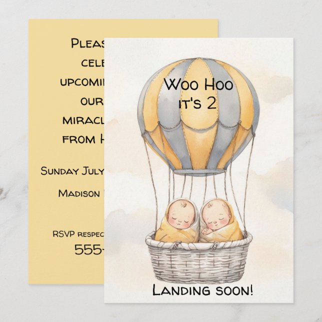 Gemelos de Globo Aerostático Invitación de Descarg (Anverso / Reverso)