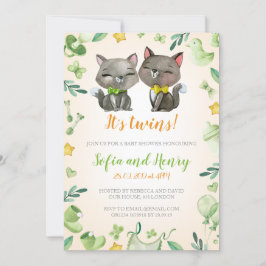 Gemelos de invitación Baby Shower| Neutral| Gatos 