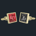 Gemelos Dorados Elegante 26° Rosa Boda Aniversario<br><div class="desc">¡Celebremos con estilo el 26° rosa de aniversario con estos codazos conmemorativos! Las elegantes letras blancas con románticas rojas y telas negras le dan un toque memorable a esta ocasión especial y a este extraordinario hito. Personaliza con las iniciales y fechas del matrimonio de la pareja. Diseño © W.H. Sim....</div>