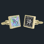 Gemelos Dorados Elegante celebración del 34° Aniversario del Boda<br><div class="desc">¡Celebremos con estilo el 34º aniversario del boda opal con estos golpes conmemorativos! Las elegantes letras negras y blancas con confeti hexagonal sobre telas opales y negras iridiscentes añaden un toque memorable a esta ocasión especial y un hito extraordinario. Personaliza con las iniciales y fechas del matrimonio de la pareja....</div>