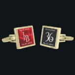Gemelos Dorados Elegante celebración del 36° Aniversario Rosa Boda<br><div class="desc">¡Celebremos con estilo el 36° aniversario de los rosas de boda con estos codazos conmemorativos! Las elegantes letras blancas con románticas rojas y telas negras le dan un toque memorable a esta ocasión especial y a este extraordinario hito. Personaliza con las iniciales y fechas del matrimonio de la pareja. Diseño...</div>