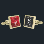 Gemelos Dorados Elegante celebración del 36° Aniversario Rosa Boda<br><div class="desc">¡Celebremos con estilo el 36° aniversario de los rosas de boda con estos codazos conmemorativos! Las elegantes letras blancas con románticas rojas y telas negras le dan un toque memorable a esta ocasión especial y a este extraordinario hito. Personaliza con las iniciales y fechas del matrimonio de la pareja. Diseño...</div>