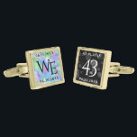 Gemelos Dorados Elegante celebración del 43° Aniversario del Boda<br><div class="desc">¡Celebremos con estilo el 43 aniversario del boda opal con estos codazos conmemorativos! Las elegantes letras negras y blancas con confeti hexagonal sobre telas opales y negras iridiscentes añaden un toque memorable a esta ocasión especial y un hito extraordinario. Personaliza con las iniciales y fechas del matrimonio de la pareja....</div>