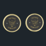 Gemelos Dorados Logo del Cowboy Bull Skull Western Groomsmen negro<br><div class="desc">Regalos personalizados para padrinos con temática de vaquero occidental. Decorada con gorra de vaquero con letra occidental vintage. El texto y el color de fondo son editables utilizando la herramienta de diseño para que se ajuste a su ocasión. Obtén este regalo de personalizar para boda, despedida de soltero, fiesta de...</div>