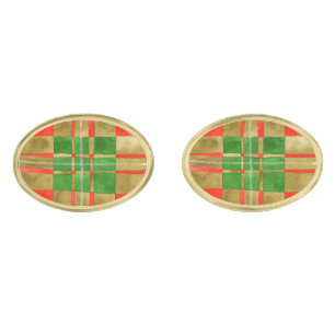 Gemelos Dorados MAC GREGOR TARTAN Oval Gold Placa Cufflinks