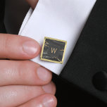 Gemelos Dorados Monogramo Black Agate Gold Dark Square<br><div class="desc">Estos elegantes entarimados presentan un diseño de agate geodésico de color negro con detalles de purpurina de imitación dorada. Personalízalos con su monograma inicial en texto de color dorado en un cuadrado fuera de negro.Se coordinan con nuestra suite de boda negro y oro agate oscuro. También disponible en forma redonda....</div>