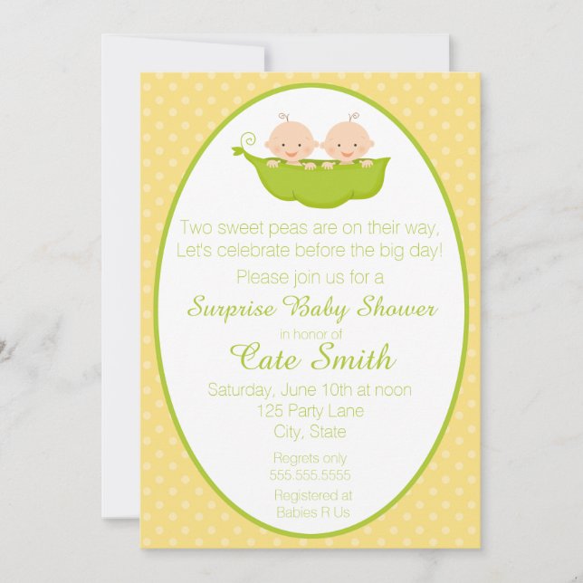 Gemelos dos maricas en una invitación de Pod Baby  (Anverso)