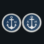 Gemelos Iniciales monográficas del Boda de la Marina Náuti<br><div class="desc">El estilo náutico personalizado del diseño de los peinados masculinos incluye un ancla de barco blanco con iniciales personalizados (podría ser el nombre y apellido o el nombre de la novia y el novio) y un fondo azul marino.</div>