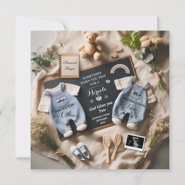 Gemelos Invitación de embarazo, sorpresa de bebé (Anverso)