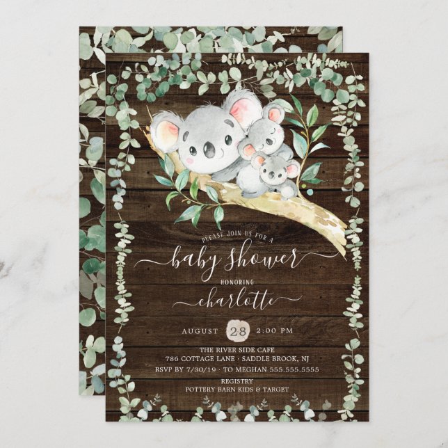 Gemelos, Koala recibe la invitación de Baby Shower (Anverso / Reverso)