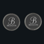 Gemelos Metalizados Monograma clásico de guión personalizado y recorte<br><div class="desc">El Monograma y el Regalo de nombres personalizados presentan un monograma personalizado en blanco clásico estilo de fuente y nombre en blanco clásico estilo de fuente serif en color negro. Perfecto como regalo de vacaciones,  regalo del padre para papá y regalo para cualquier ocasión especial.</div>