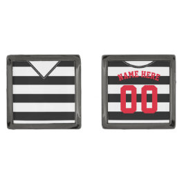 Gemelos Metalizados Personalizable Soccer Jersey Cuff Links, Negro