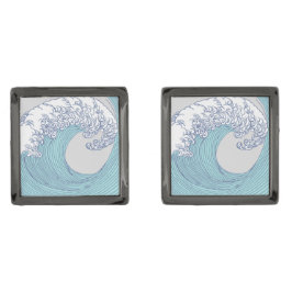 Gemelos Metalizados Surf asiático japonés ondea arte oceánico