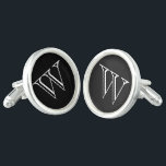 Gemelos Monograma Cufflinks<br><div class="desc">Colillas plateadas mostradas en un color sólido de negro con monograma blanco inicial. Personalizar este elemento y cambia el elemento inicial al suyo o los colores.</div>