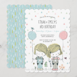 Gemelos niños cumpleaños Invitación caprichosa
