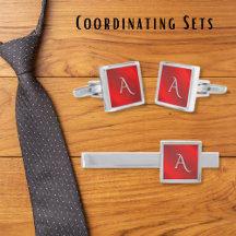 Iniciales Metalizado de monograma cepillado rojo