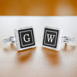 Gemelos Plateados Monograma enmarcado en blanco y negro<br><div class="desc">Monograma inicial moderno y de moda.</div>