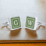 Gemelos Plateados Monograma enmarcado verde oliva<br><div class="desc">Monograma inicial moderno y de moda.</div>