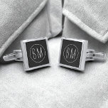Gemelos Plateados Monograma plateado ruso negro y blanco<br><div class="desc">Añada las iniciales de su Bridesman a estos encantadores cuffletos plateados efecto tiza. Hace el regalo de agradecimiento perfecto para él. Puede ser utilizado para su Groomsman o el Hombre de Honor - cualquier miembro de la fiesta nupcial.</div>