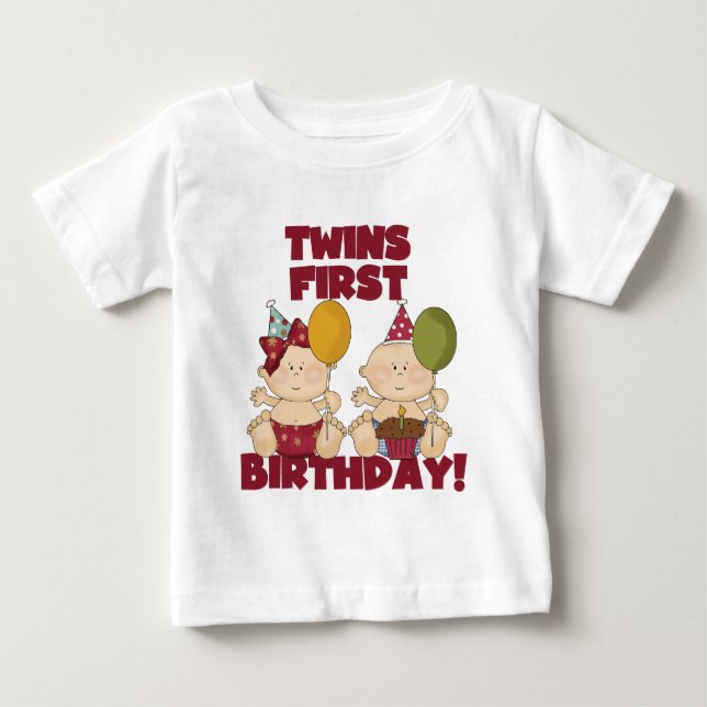 Gemelos, primera camiseta de cumpleaños y regalos  (Anverso)