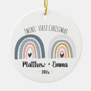 Gemelos primero ornamento navideño acuarela arco
