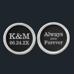 Gemelos Siempre y para siempre Boda Black Monogram Groom<br><div class="desc">El diseño personalizado del boda para el novio incluye un monograma de las iniciales de la pareja y la fecha del boda con el texto "Siempre y para siempre".  Los colores de fondo negro y blanco de texto se pueden modificar para coordinar con cualquier esquema de color boda.</div>