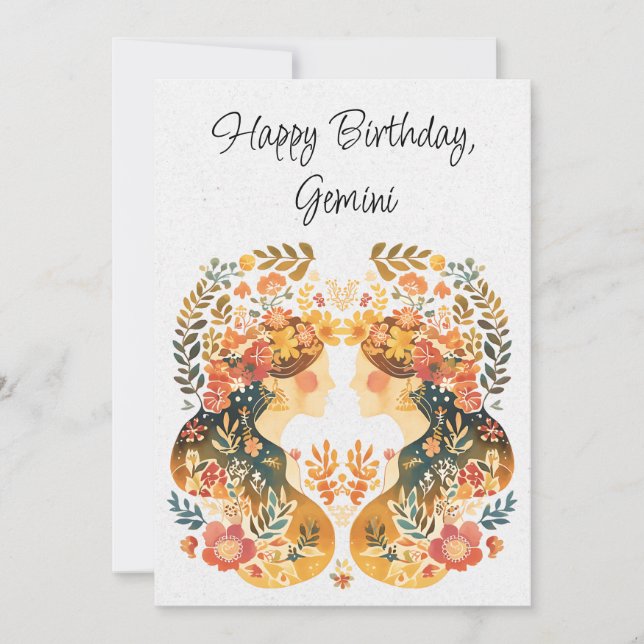 Gemini Twins Zodiac Boho Tarjeta plana de cumpleañ (Anverso)
