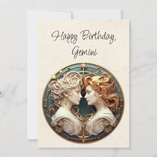 Gemini Twins Zodiac Tarjeta plana de cumpleaños Mi