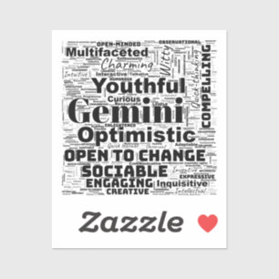 Gemini Zodiac Word Cloud Inspirador Pegatina