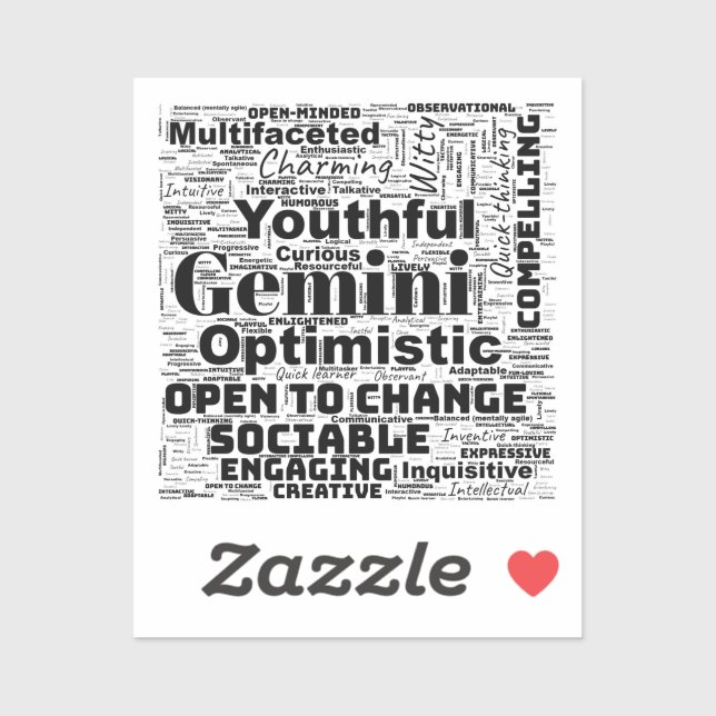 Gemini Zodiac Word Cloud Inspirador Pegatina (Hoja)