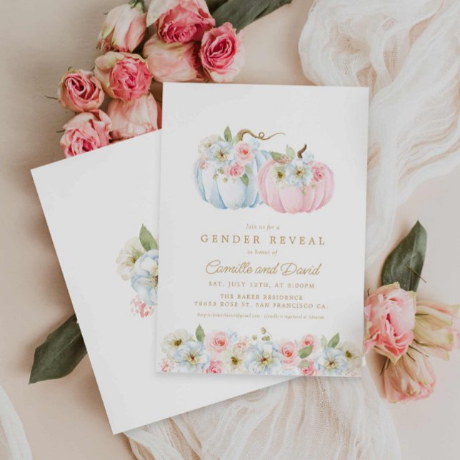 Género de calabaza de otoño revela invitación de B (Elegant Fall Gender Reveal Couples Baby Shower Invitation)