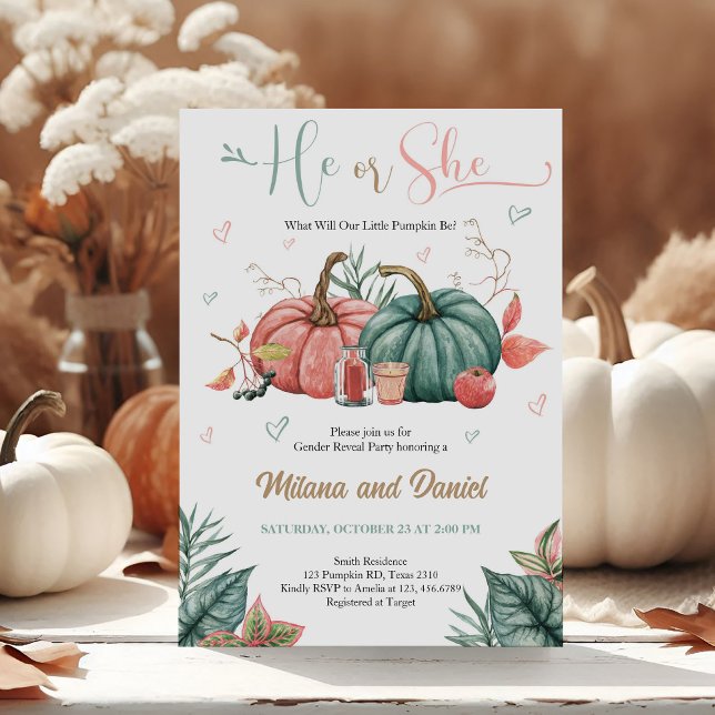 Género de calabaza revelar invitación verde rosada (Subido por el creador)