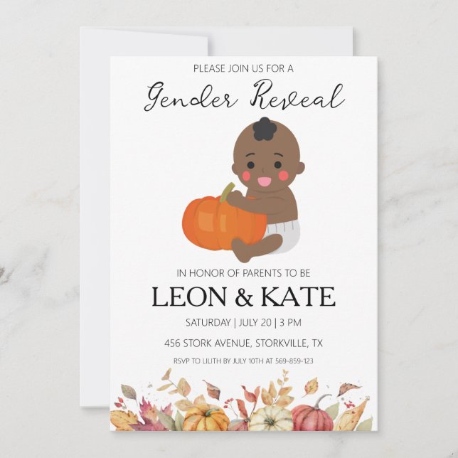 género de calabaza revelar invitaciones (Anverso)