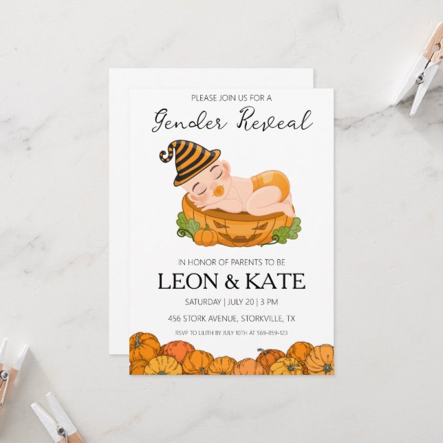 género de calabaza revelar invitaciones (Anverso/Reverso In Situ)