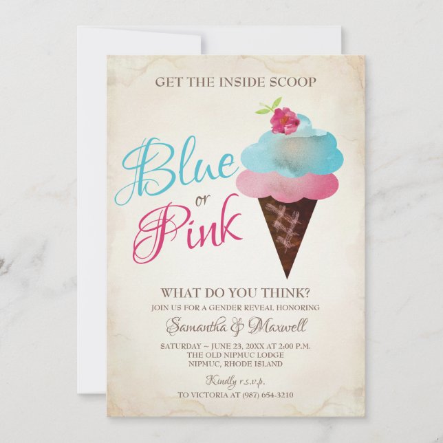 Género de crema de hielo revelar invitación AZUL O (Anverso)