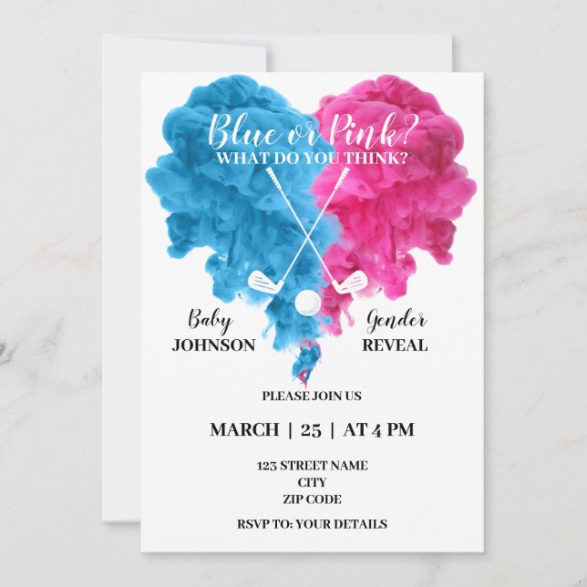Género de golf azul y rosa revelan invitación (Anverso)