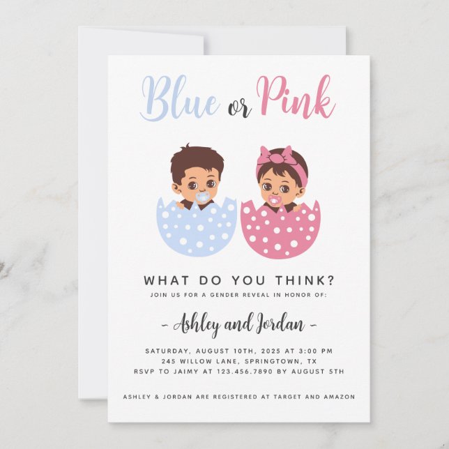 Género del bebé revela la invitación al huevo roto (Anverso)